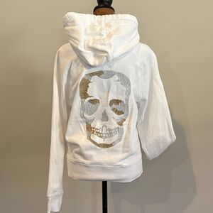💀 🖤 Zadig & Voltaire White Clipper Skull Graphic Hoodie XS 💀 🖤